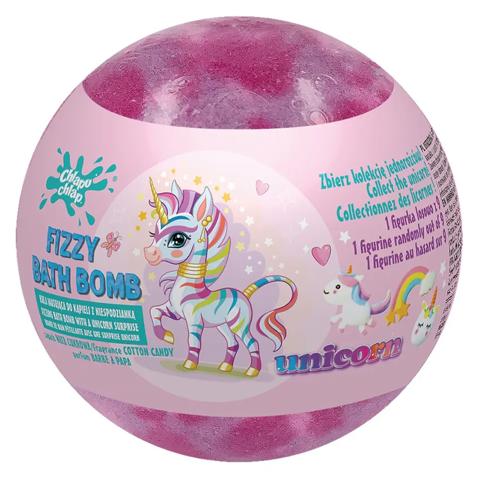 ⁨CHLAPU CHLAP Musująca Kula do kąpieli z niespodzianką Unicorn - Cotton Candy (wata cukrowa) 1szt⁩ w sklepie Wasserman.eu