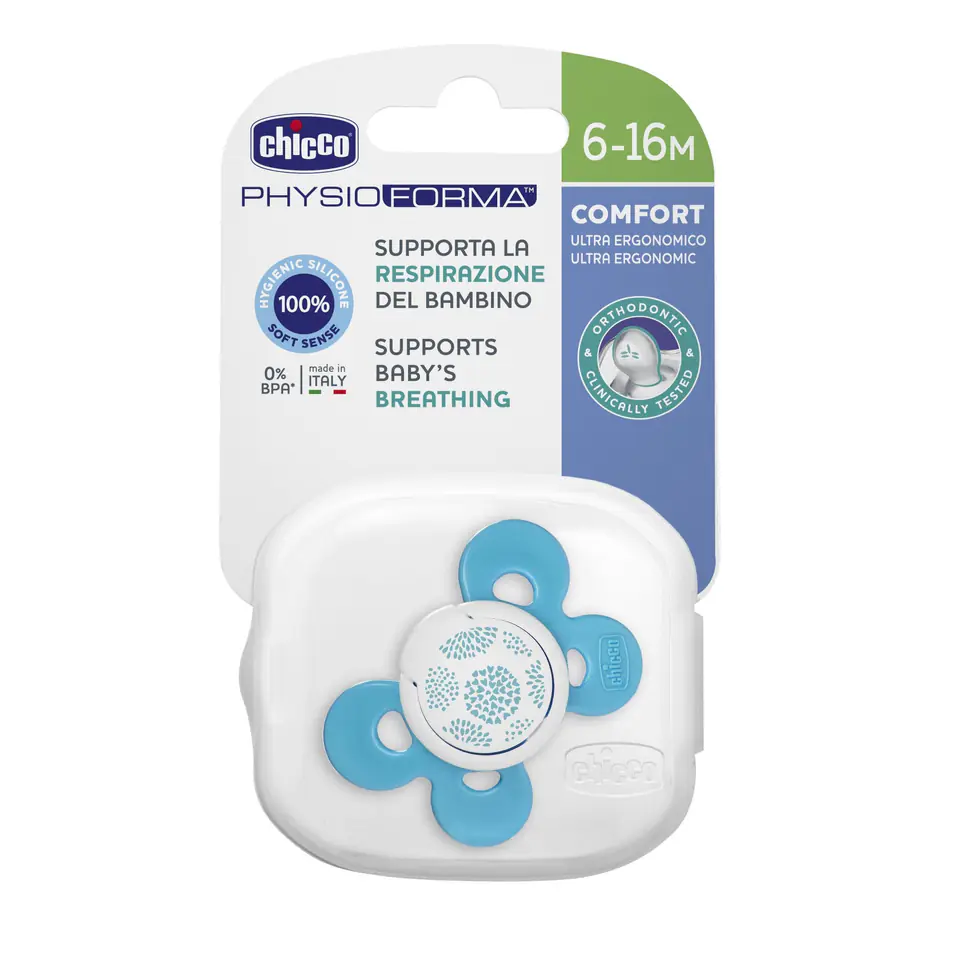 ⁨CHICCO PHYSIO COMFORT 6M+ NIEBIESKI Smoczek uspokajający silikonowy, 1 szt.⁩ w sklepie Wasserman.eu