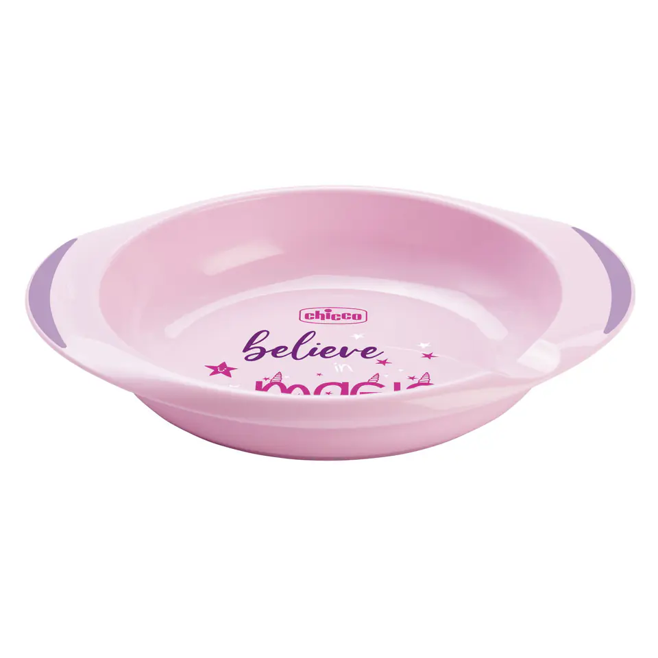 ⁨CHICCO 12M+ Zestaw 2 talerzy, różowy, z antypoślizgiem i miejscem na łyżkę⁩ w sklepie Wasserman.eu