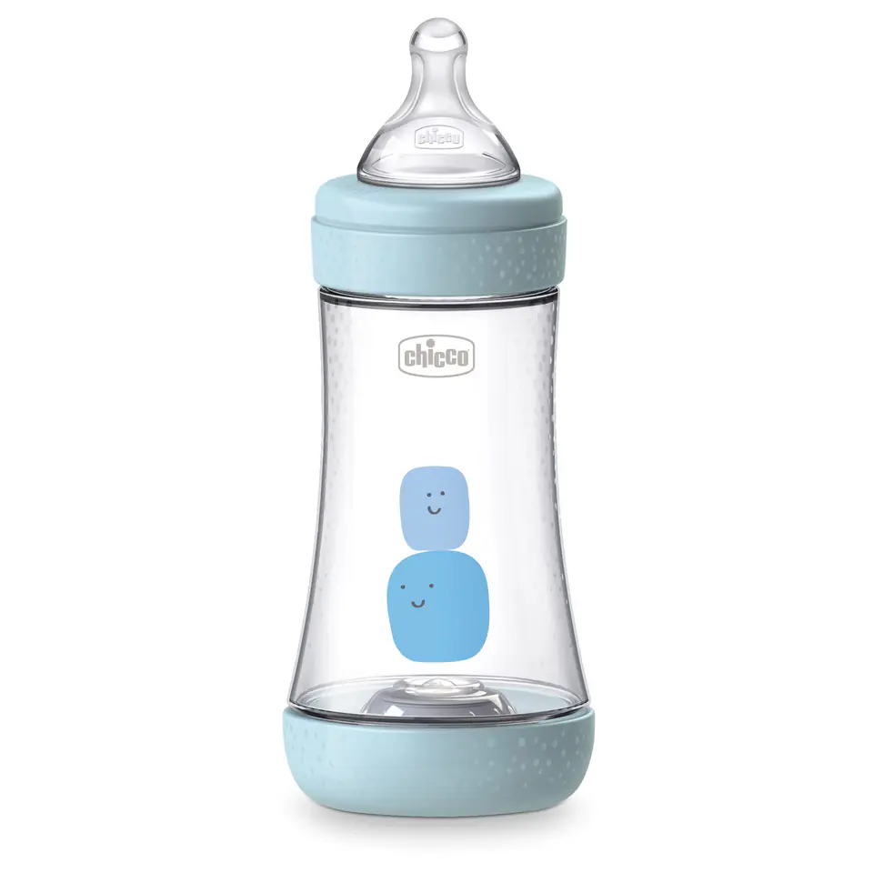 ⁨CHICCO PERFECT5 240 ML 2M+ BOY Butelka antykolkowa, smoczek silikonowy, przepływ średni⁩ w sklepie Wasserman.eu