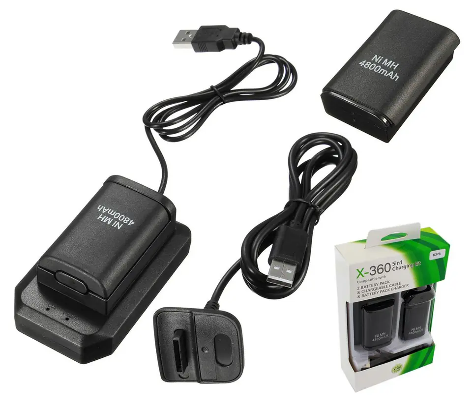 ⁨KX7A 2x bateria xbox 360 kabel usb black⁩ w sklepie Wasserman.eu