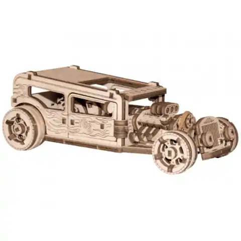 ⁨Drewniane puzzle mechaniczne 3d wooden.city - samochód hot rod⁩ w sklepie Wasserman.eu