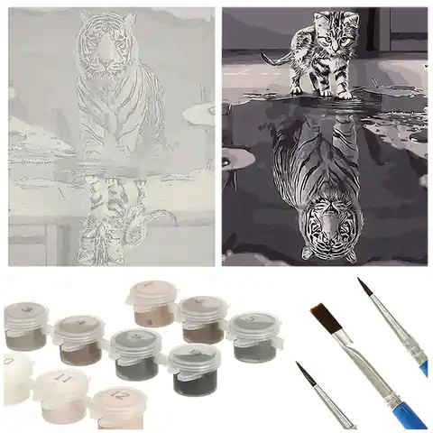 ⁨Malowanie po numerach obraz 50x40cm kot i tygrys⁩ w sklepie Wasserman.eu