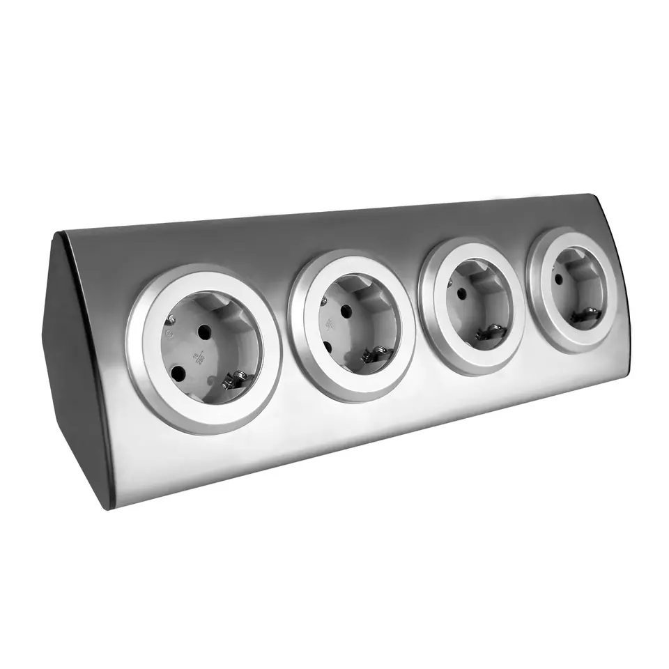 ⁨Kitchen furniture socket 4x2P+Z (Schuko), Velcro mounting, INOX⁩ at Wasserman.eu