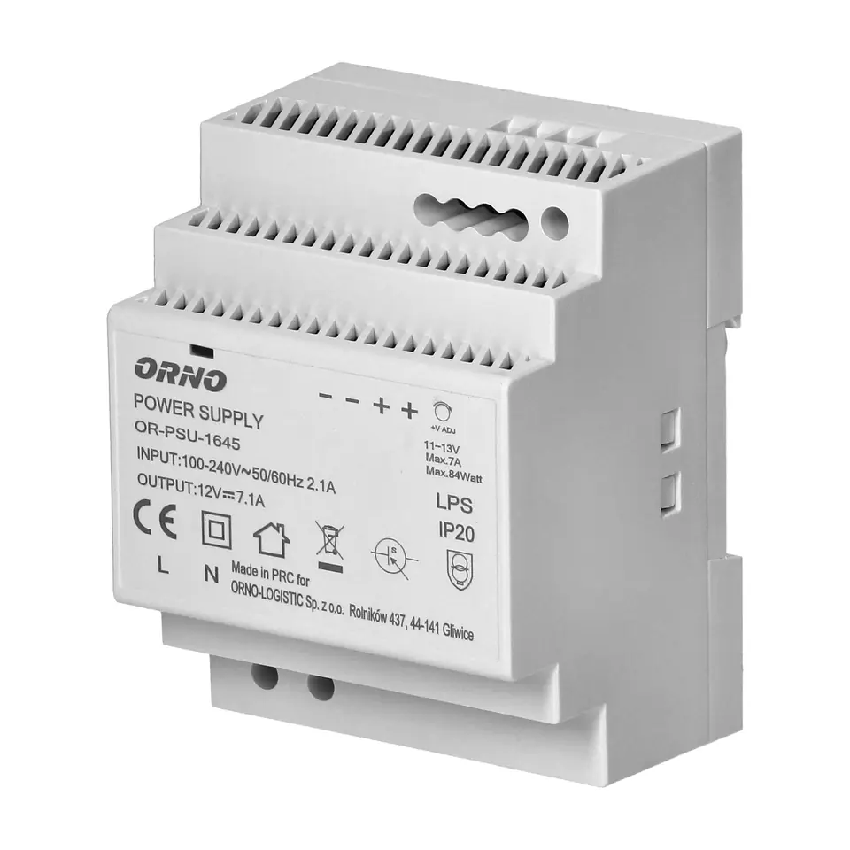 ⁨DIN rail power supply 12VDC, 7A, 84W, width 4 modules⁩ at Wasserman.eu