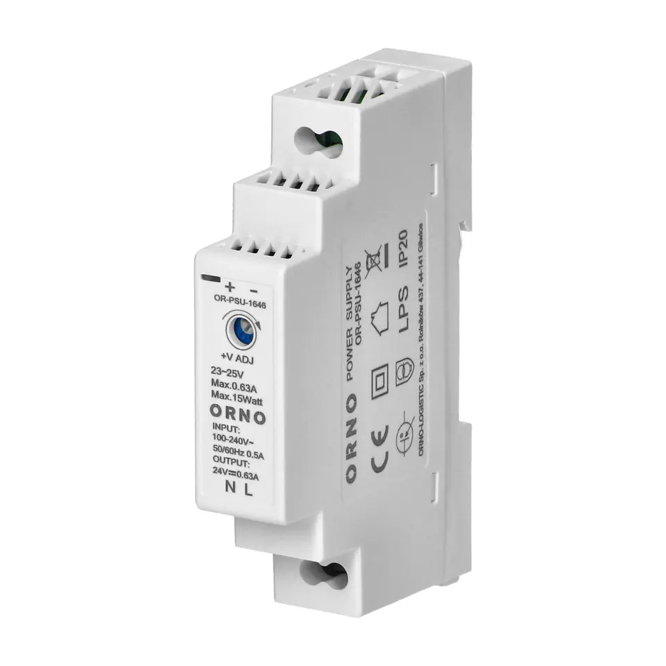 ⁨DIN rail power supply 24VDC, 0,63A, 15W, width 1 module⁩ at Wasserman.eu