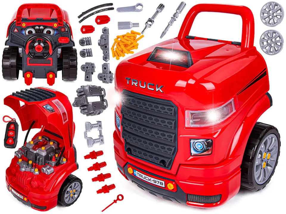 ⁨Mechanic's Kit, Car Auto Engine For Unscrewing, Workshop 61 Elements, Truck, Red Truck⁩ at Wasserman.eu