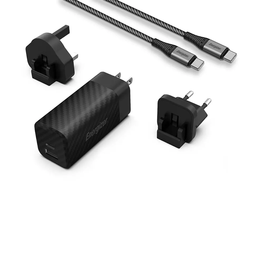 ⁨Energizer Ultimate - Ładowarka sieciowa podróżna Multiplug EU / UK / US GaN USB-C & USB-A 90W PD + Kabel USB-C (Czarny)⁩ w sklepie Wasserman.eu