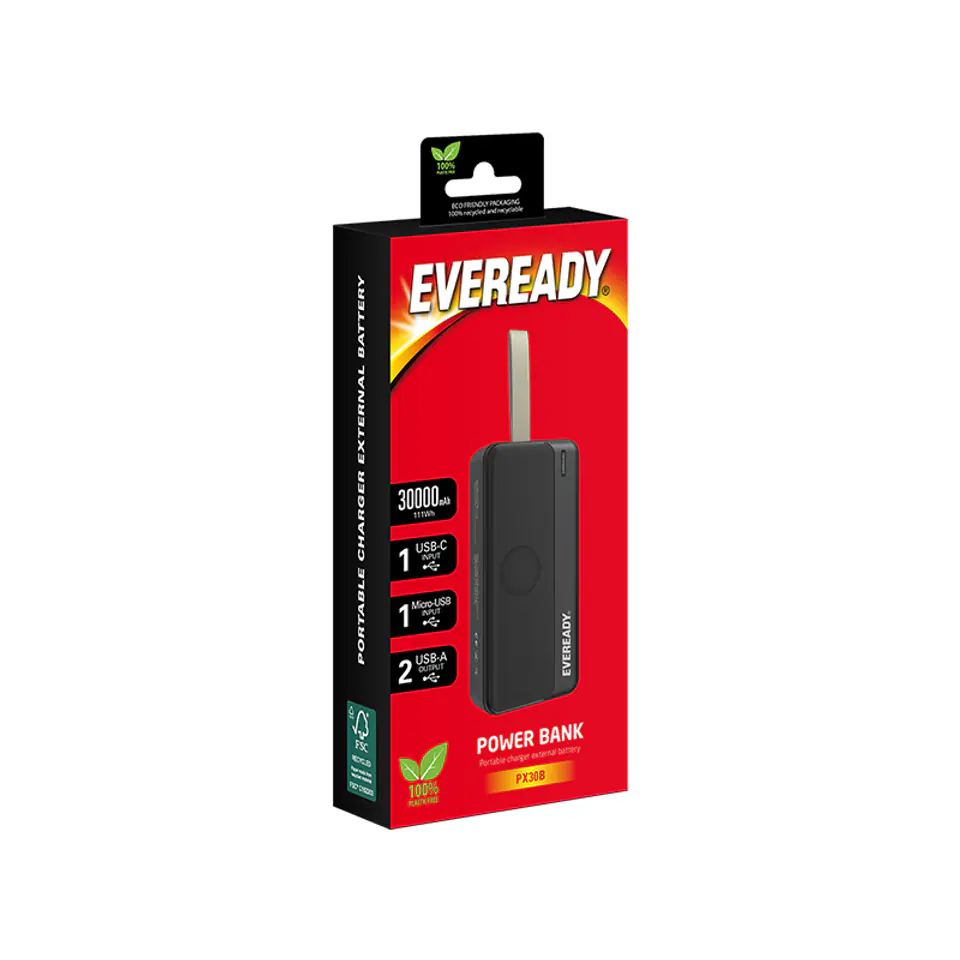 ⁨Eveready PX30B - Powerbank 30000 mAh 2x USB-A (Czarny)⁩ w sklepie Wasserman.eu