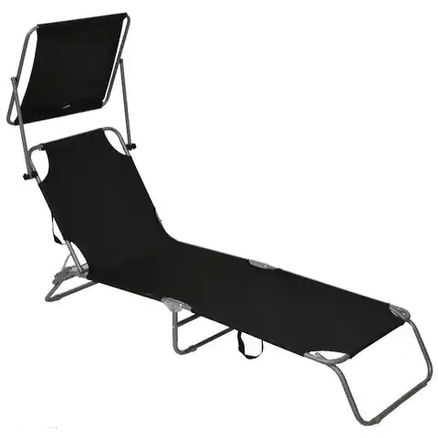 ⁨Black folding garden lounger with visor and adjustable backrest⁩ at Wasserman.eu