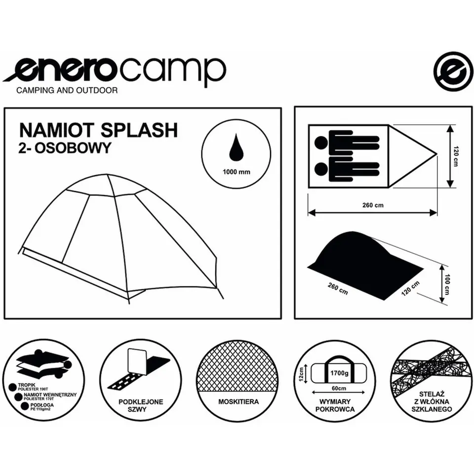 ⁨NAMIOT 2 OSOBOWY SPLASH Z TROPIKIEM ENERO CAMP⁩ w sklepie Wasserman.eu