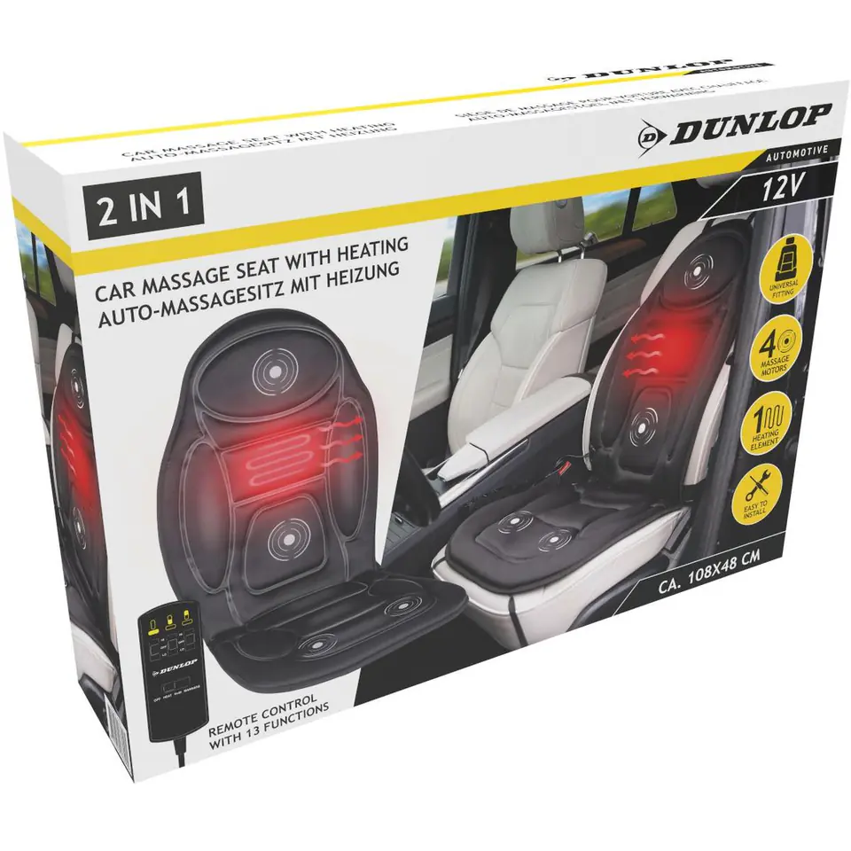 ⁨NAKŁADKA NA FOTEL 2W1 MASAŻ PODGRZEWANIE PILOT DUNLOP⁩ w sklepie Wasserman.eu