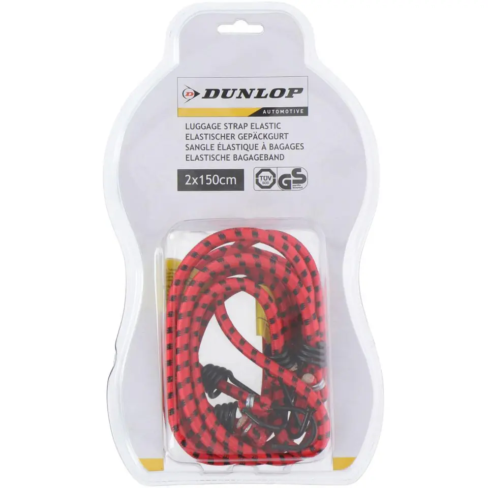 ⁨TAŚMY GUMY DO MOCOWANIA BAGAŻU HAKI DUNLOP DŁ 150CM 2szt  CZERWONE⁩ w sklepie Wasserman.eu
