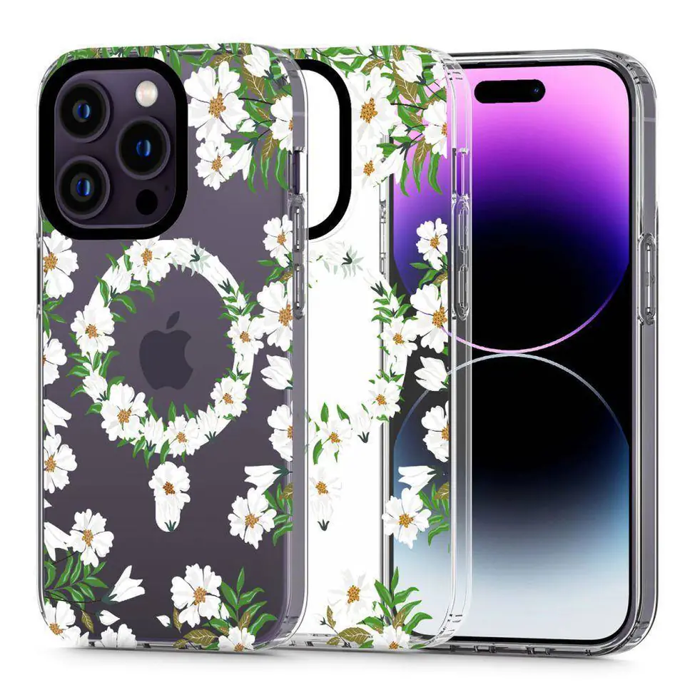 ⁨Etui IPHONE 14 PRO MAX Tech-Protect MagMood MagSafe White Daisy transparentne⁩ w sklepie Wasserman.eu