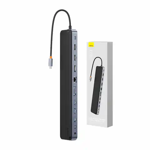 ⁨Hub 12w1 Baseus EliteJoy Gen2 series USB-C do 2xHDMI+ 3xUSB 3.0+ PD+ DP+ SD/TF+ RJ45+Type-C+ 3.5mm (ciemny szary)⁩ w sklepie Wasserman.eu