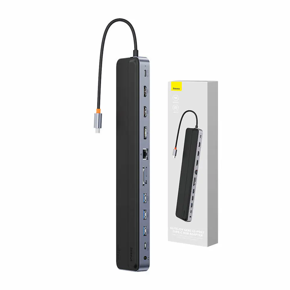 ⁨Hub 12w1 Baseus EliteJoy Gen2 series USB-C do 2xHDMI+ 3xUSB 3.0+ PD+ DP+ SD/TF+ RJ45+Type-C+ 3.5mm (ciemny szary)⁩ w sklepie Wasserman.eu