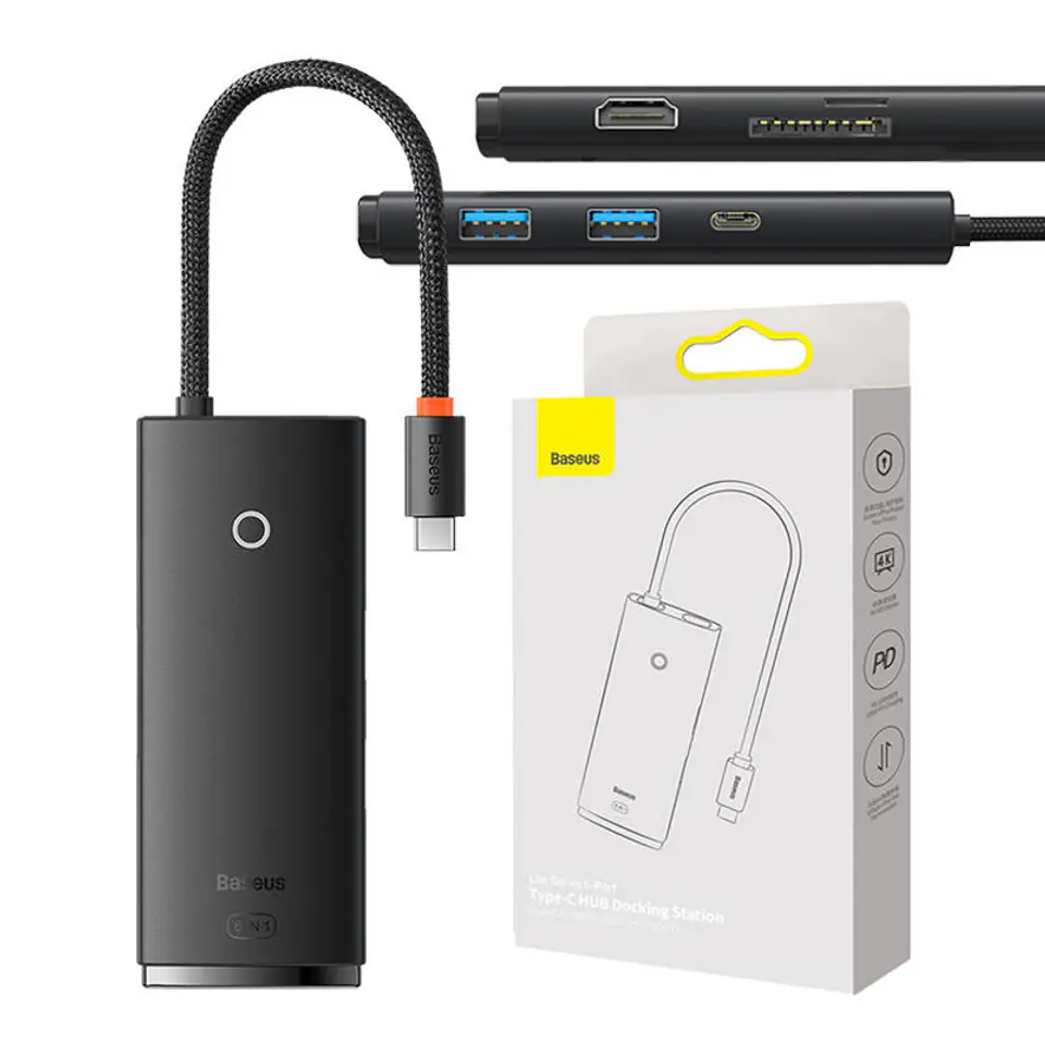 Hub Baseus OS Lite 6-Port (Typ-C do HDMI+USB3.0*2+PD+SD/TF) (czarny) w sklepie Wasserman.eu