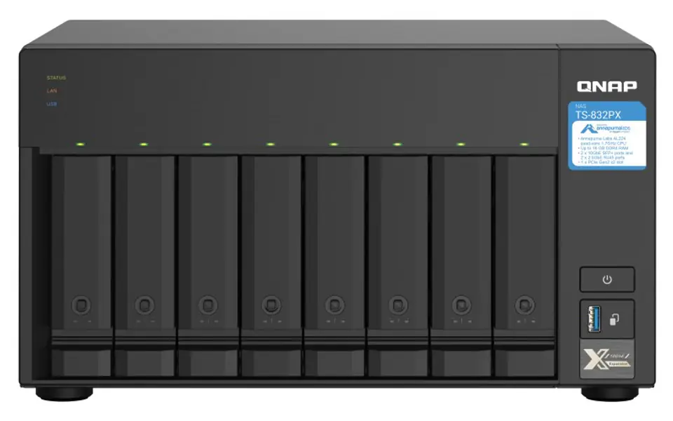 ⁨QNAP TS-832PX NAS Tower Ethernet LAN Aluminium, Black AL324⁩ at Wasserman.eu