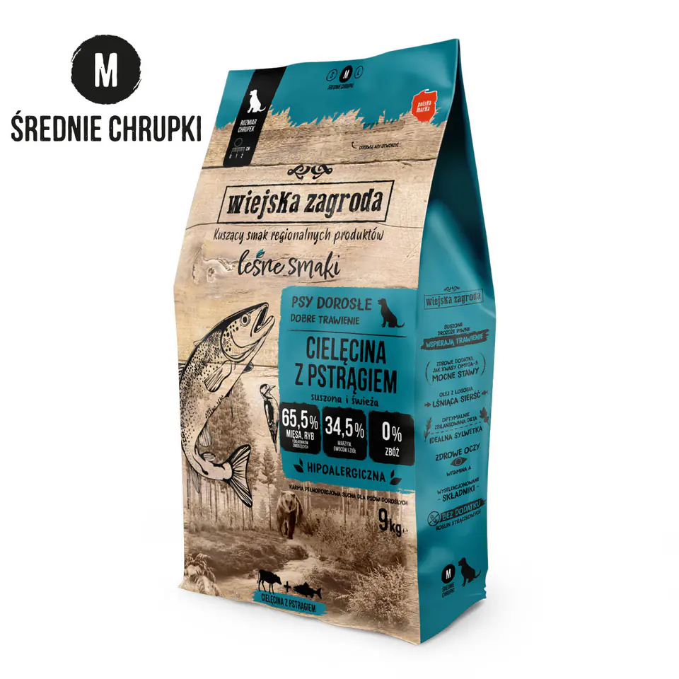 ⁨WIEJSKA ZAGRODA Veal with Trout M – dry dog food – 9kg⁩ at Wasserman.eu