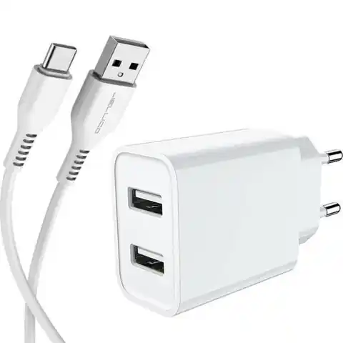 ⁨Ładowarka Sieciowa 2.4A 2x USB + Kabel USB - USB-C Jellico C6 białe⁩ w sklepie Wasserman.eu