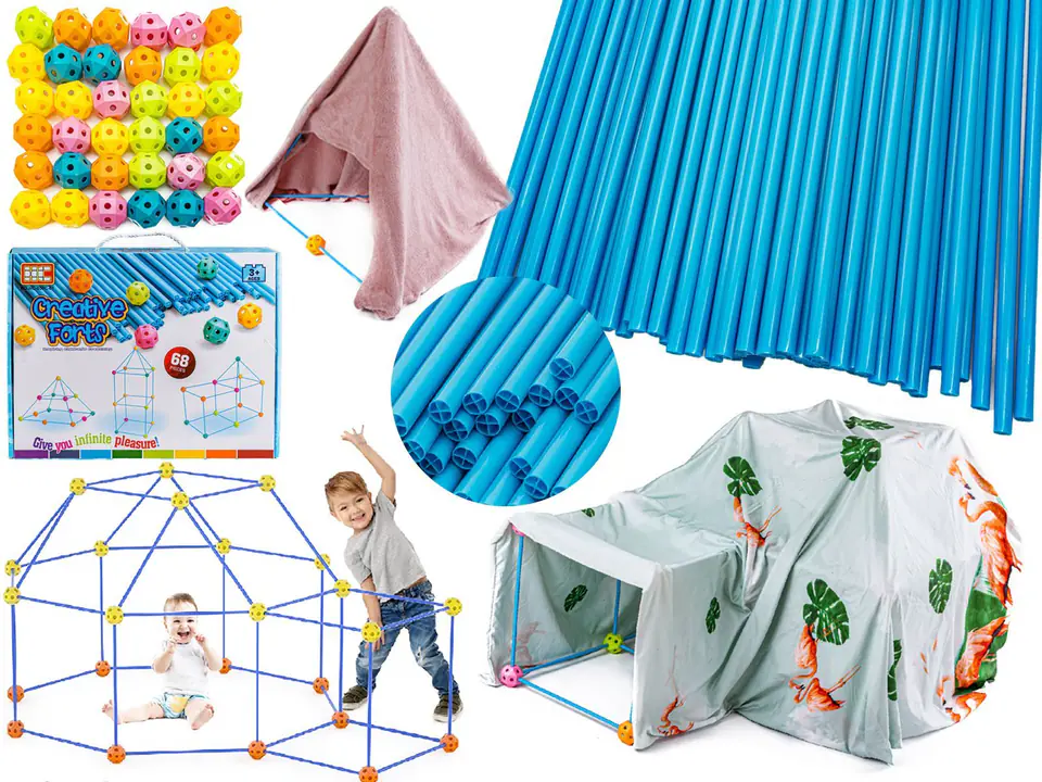 ⁨Tent Base Fort Construction Straws, Blocks, Sticks approx. 68 Elements⁩ at Wasserman.eu