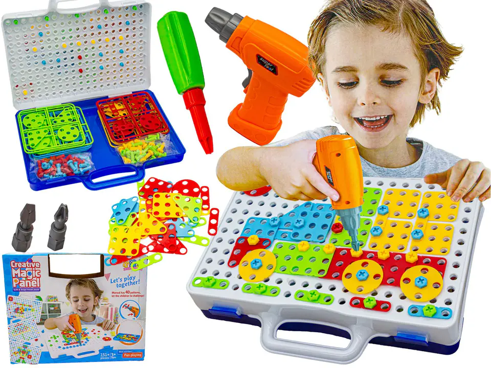 ⁨Edukacyjna Układanka,Puzzle,Klocki Kreatywna Mozaika, Wkrętarka 151 El Zestaw Konstrukcyjny⁩ w sklepie Wasserman.eu