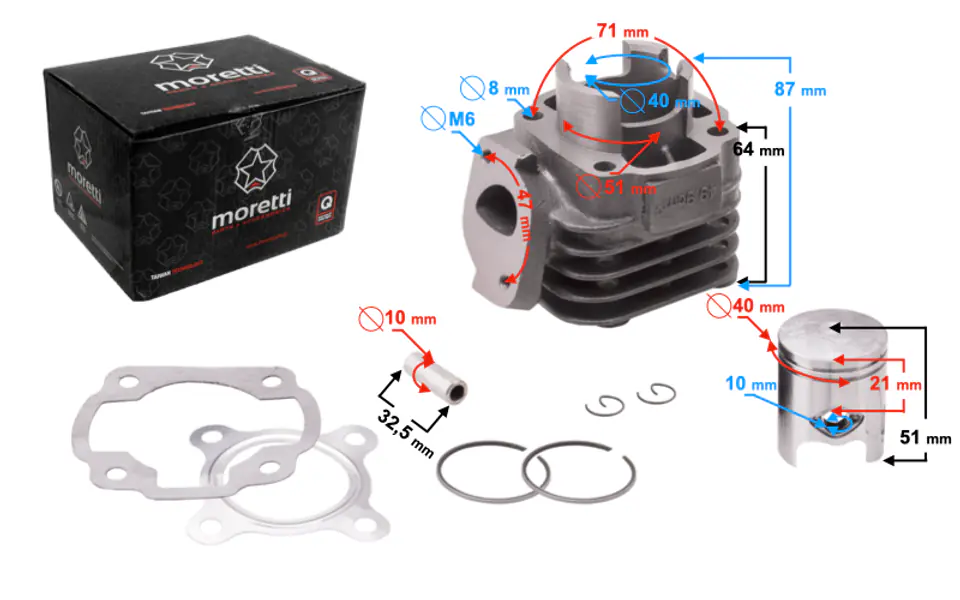 ⁨Cylinder Moretti do skutera 2T 50cc 1PE40QMB sw.10mm⁩ w sklepie Wasserman.eu