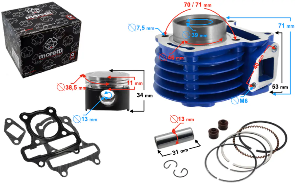 ⁨Cylinder 50cc Moretti do skutera Huragan 5 z silnikiem poziomym/ kolor niebieski⁩ w sklepie Wasserman.eu