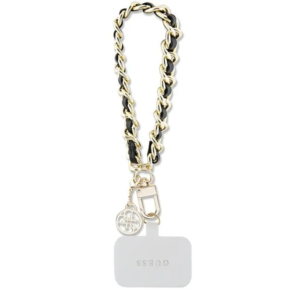 ⁨Guess GUOUCHSAMC4K Universal Hand Strap czarny/black Saffiano Chain 4G Charm⁩ w sklepie Wasserman.eu