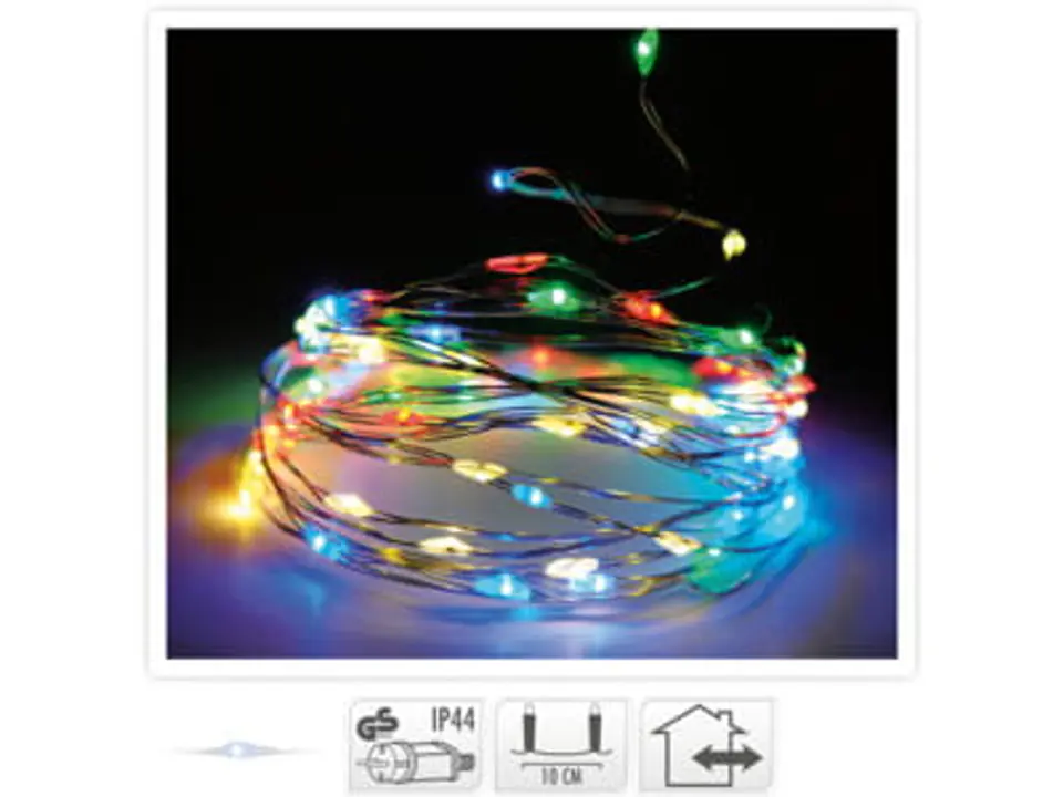 ⁨Lampki świąteczne na srebrnym druciku 80 LED kolorowe lampki dekoracyjne⁩ w sklepie Wasserman.eu