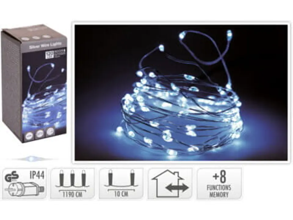 ⁨Christmas Lights On Silver Wire 120 LED Cold White Programmer Decorative Lights⁩ at Wasserman.eu