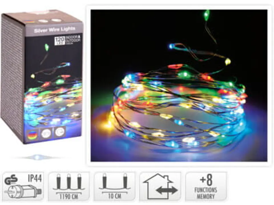 ⁨Christmas Lights On Silver Wire 120 LED Colorful Programmer Decorative Lights⁩ at Wasserman.eu