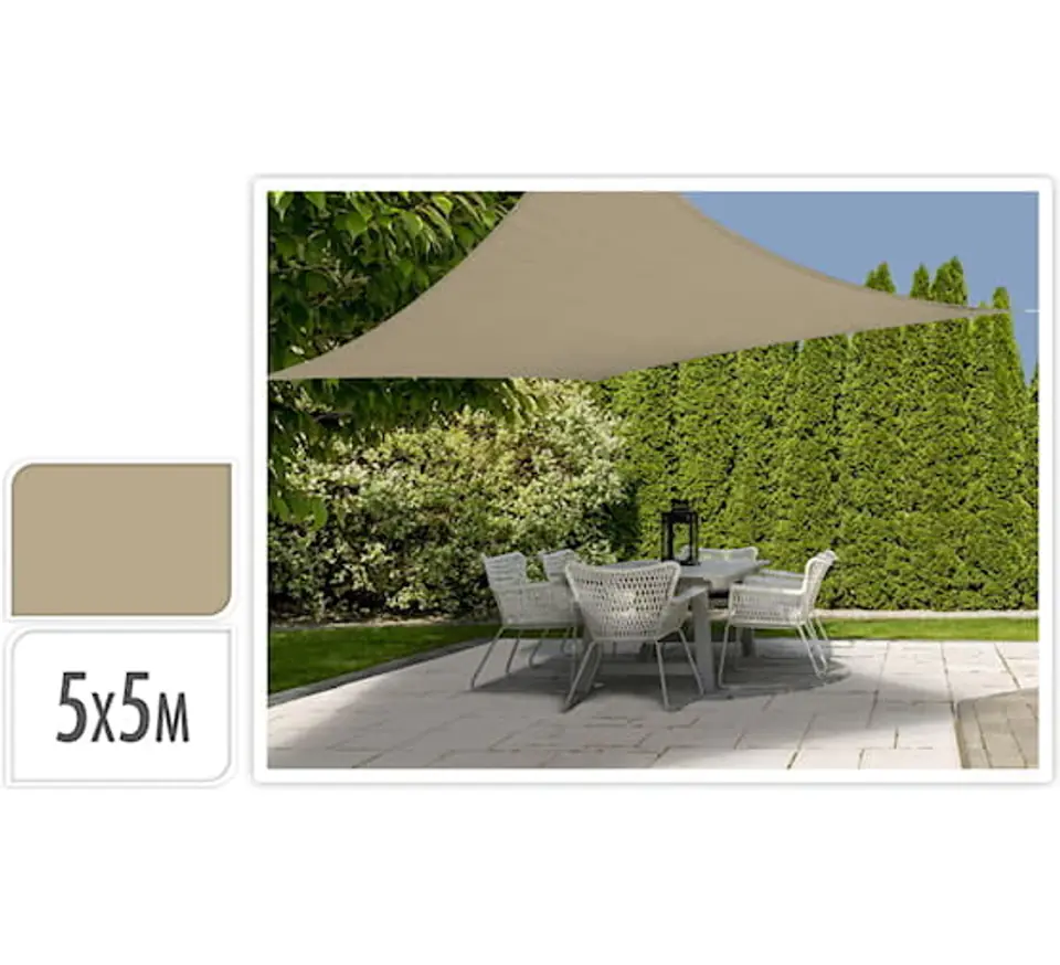 ⁨Canopy sail awning sunscreen square 5x5m beige⁩ at Wasserman.eu