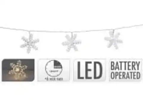 ⁨Lampki śnieżynki LED girlandy światełka 1,5m ciepłe białe na baterie IP20⁩ w sklepie Wasserman.eu