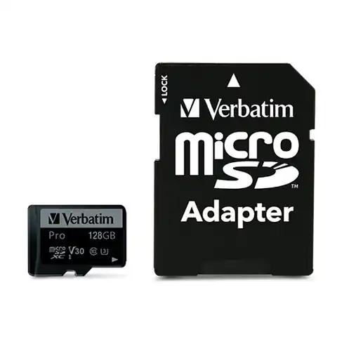 ⁨Verbatim Karta pamięci Pro MicroSD, 128GB, micro SDXC, 47044, UHS 3 (U3), z adapterm⁩ w sklepie Wasserman.eu