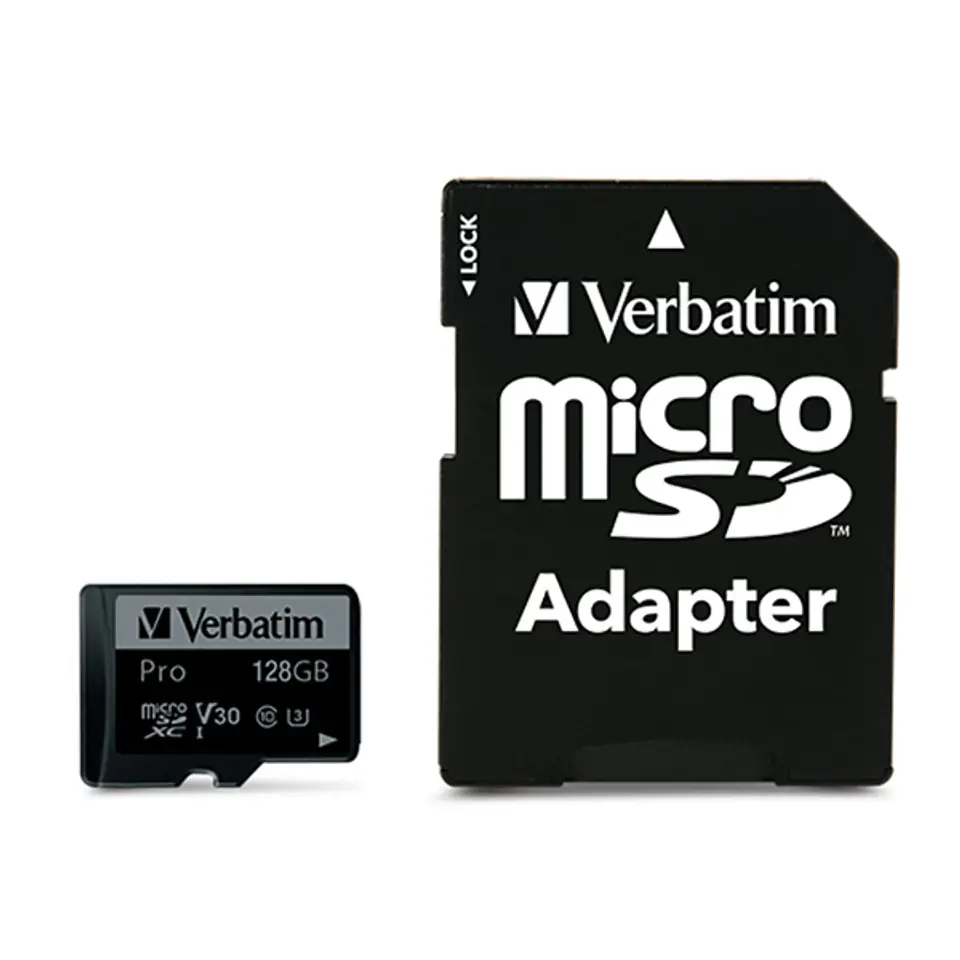⁨SD MicroSD Card 128GB Verbatim SDHC Pro Class 10 + Adapter retail⁩ at Wasserman.eu