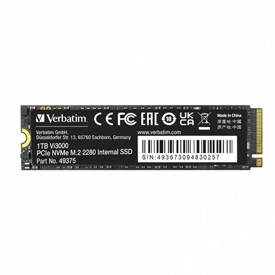 ⁨SSD Wewnętrzny Verbatim Vi3000 M.2, 49375, 1000GB, czarny, 3300 MB/s-R, NVMe, 3000 MB/s-W⁩ w sklepie Wasserman.eu