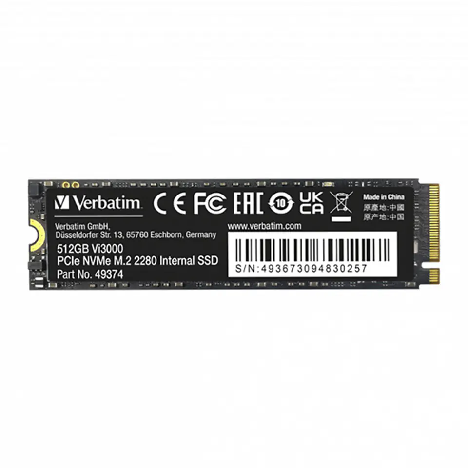 ⁨Verbatim Vi3000 512GB M.2 PCIe Gen3 NVME 2280 SSD (3300/2500MB/s)⁩ at Wasserman.eu