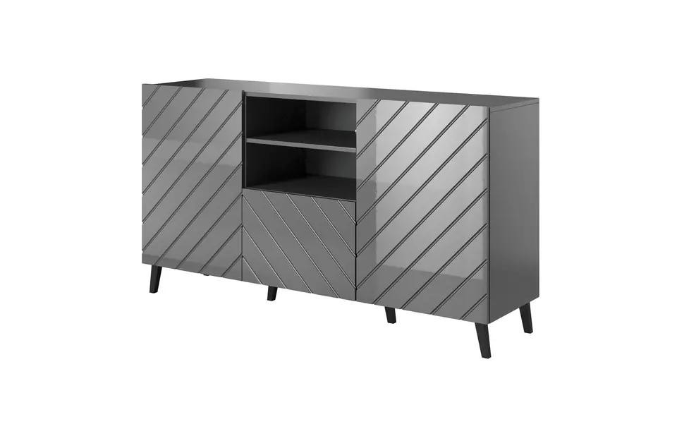 Komoda ABETO 150x42x82 grafit/grafit połysk w sklepie Wasserman.eu
