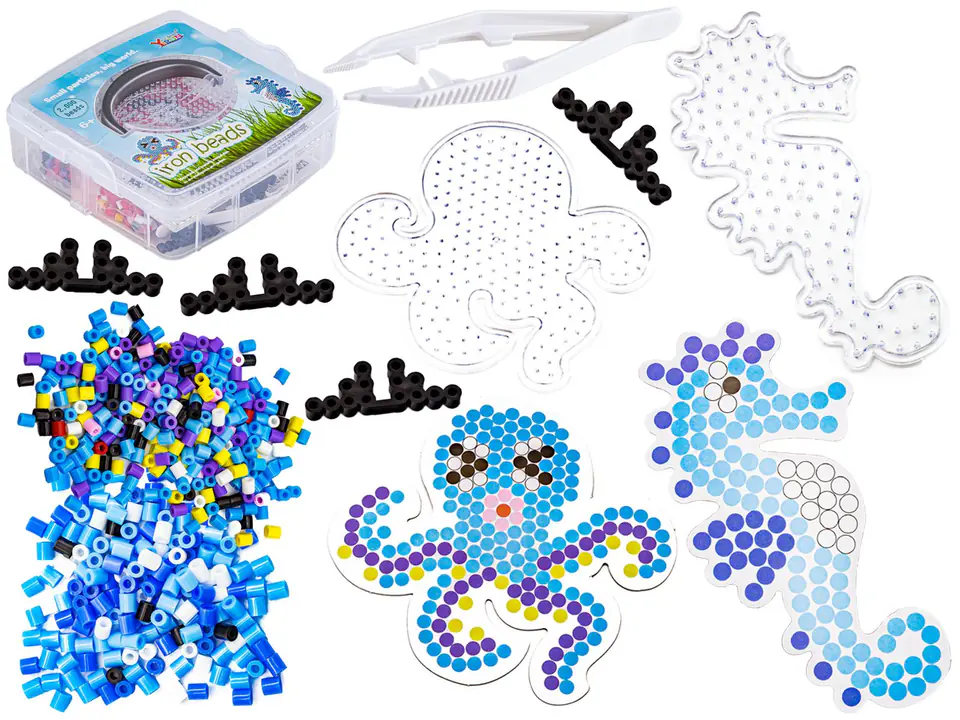 ⁨Ironing beads templates octopus, seahorse, set of 2000 pieces, ironer, trunk⁩ at Wasserman.eu