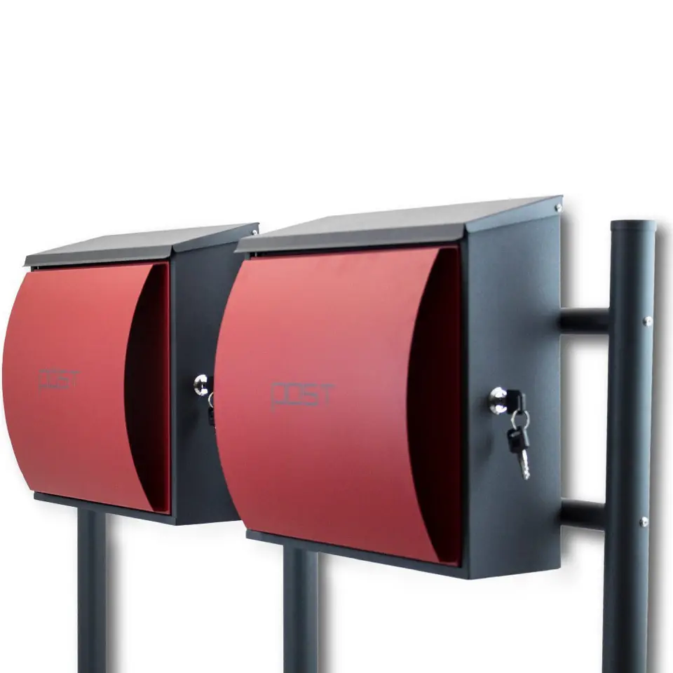 ⁨DOUBLE RED LETTER BOX SEMICIRCULAR FREESTANDING MODERN⁩ at Wasserman.eu