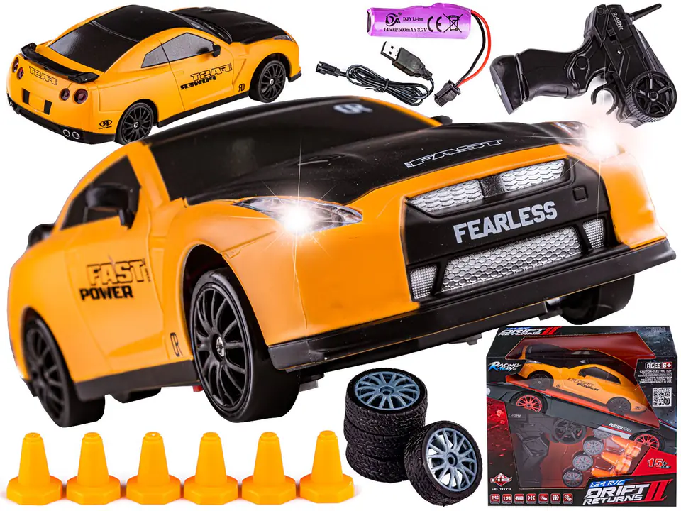 ⁨Samochód Do Driftu, Auto RC Drift 1:24 2,4 GHz 4WD ŻÓŁTY⁩ w sklepie Wasserman.eu