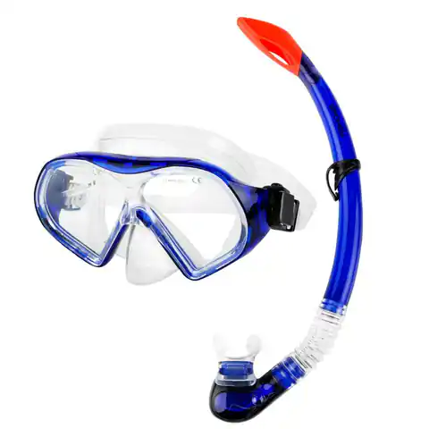 ⁨Zestaw do nurkowania: maska + fajka Spokey CELEBES (kolor Biały. Niebieski, rozmiar N/A)⁩ w sklepie Wasserman.eu