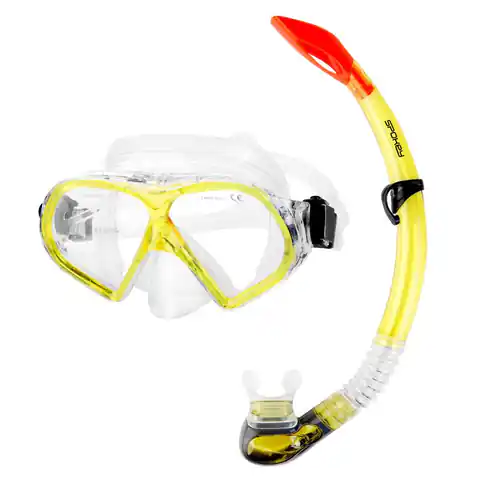 ⁨Zestaw do nurkowania: maska + fajka Spokey FLONA (kolor Żółty, rozmiar N/A)⁩ w sklepie Wasserman.eu