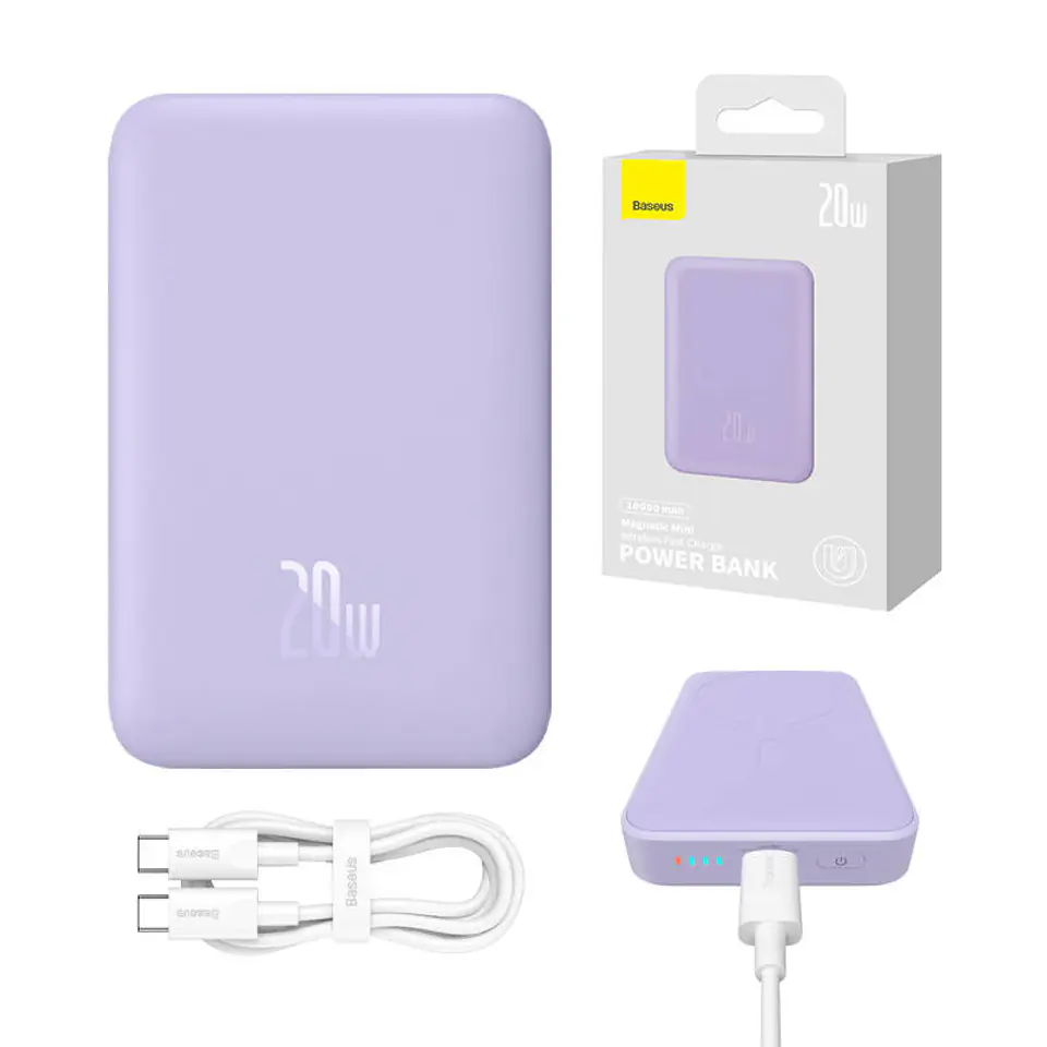 ⁨Powerbank magnetyczny Baseus Magnetic Mini 10000mAh, USB-C 20W MagSafe (fioletowy)⁩ w sklepie Wasserman.eu