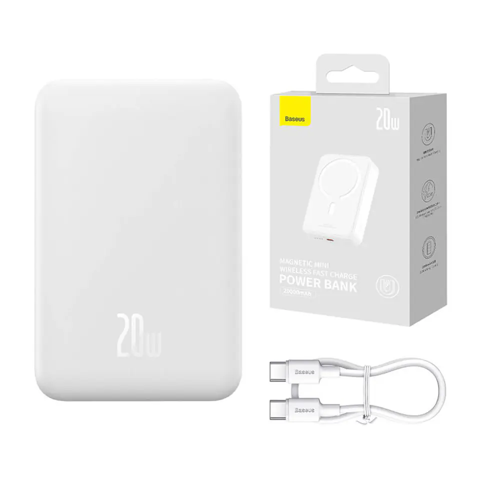 ⁨Powerbank magnetyczny Baseus Magnetic Mini 20000mAh, USB-C 20W MagSafe (biały)⁩ w sklepie Wasserman.eu