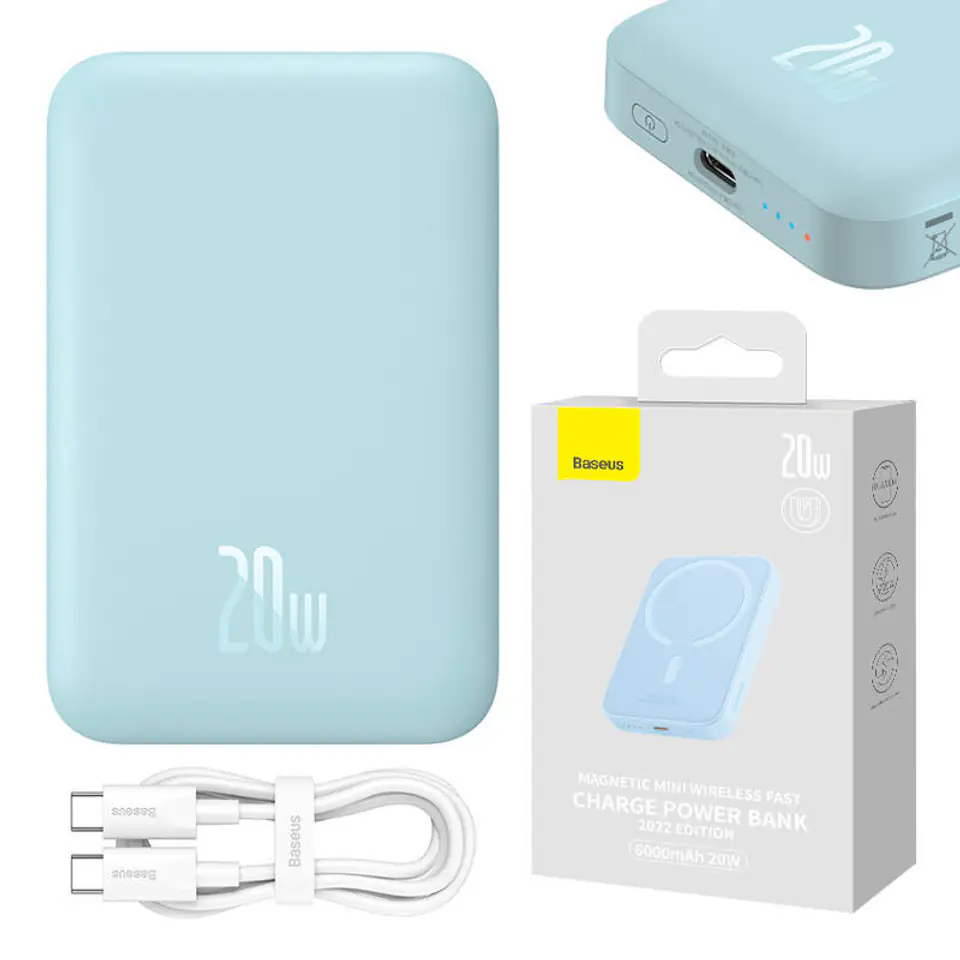 ⁨Powerbank magnetyczny Baseus Magnetic Mini 6000mAh, USB-C 20W MagSafe (niebieski)⁩ w sklepie Wasserman.eu