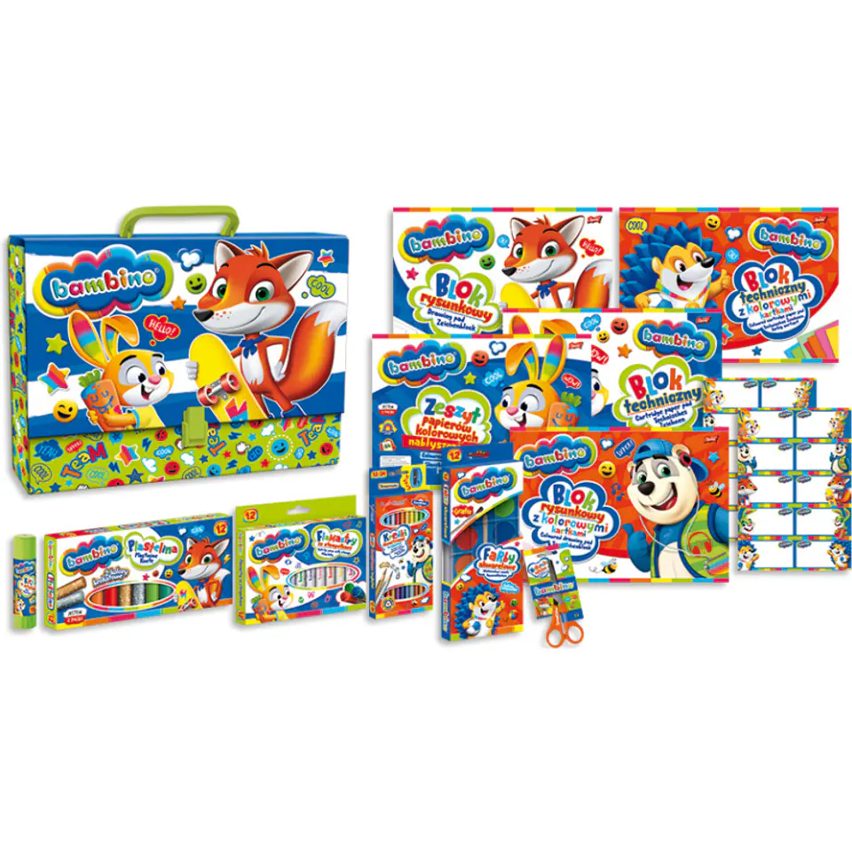 ⁨School starter kit - little artist's art kit - folder, plasticine, crayons, markers, paints, glue, scissors, block-bambino MAJEWSKI⁩ at Wasserman.eu