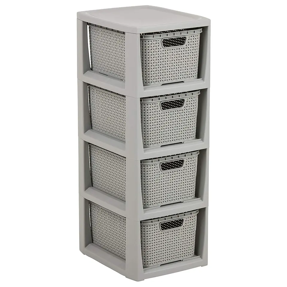 ⁨REGAŁ RATTANOWY 4 X 7L - 1726 SZARY⁩ w sklepie Wasserman.eu