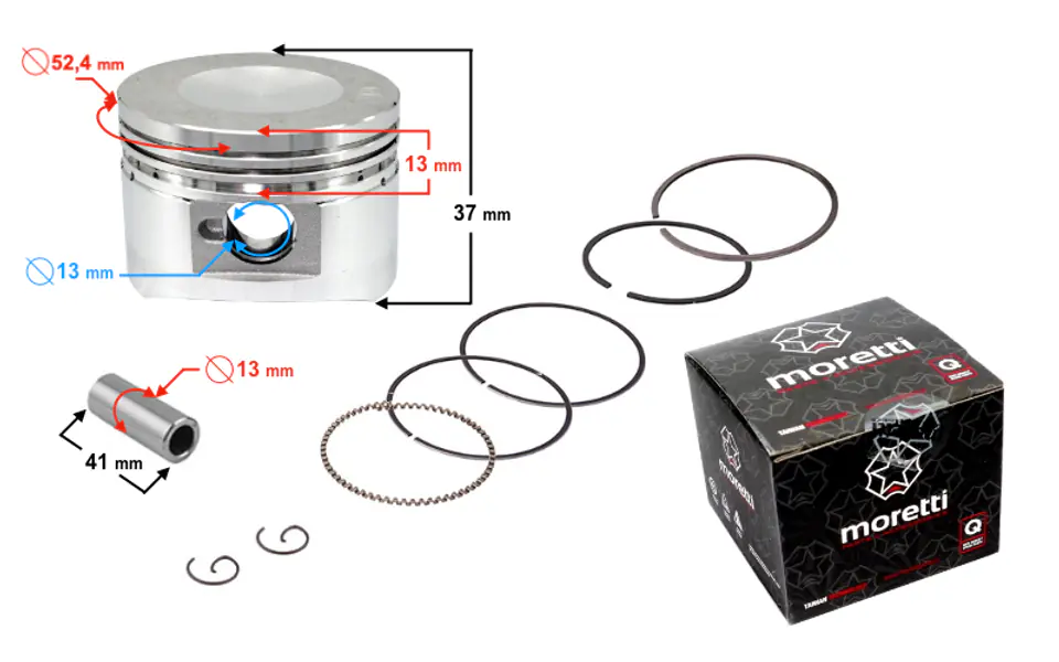 ⁨Tłok Moretti 110cc Motorower 4T, śr.52,4 sw:13 c:19,5, komplet⁩ w sklepie Wasserman.eu